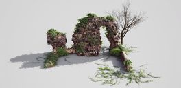 مدل باغ انگلیسی پارک لندسکیپ صندلی درخت دیوار فضای سبز آلاچیق مجسمه در فلزی پل روی رودخانه جنگل چشمه سنگریزه کنده درخت سنگ صخره شمشاد فواره