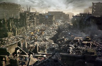 مدل سه بعدی ساختمان ویرانه ماشین ویرانه هواپیما سنگ آسفالت دیوار خراب لودر دکل برق تلفن هتل ویرانه خراب